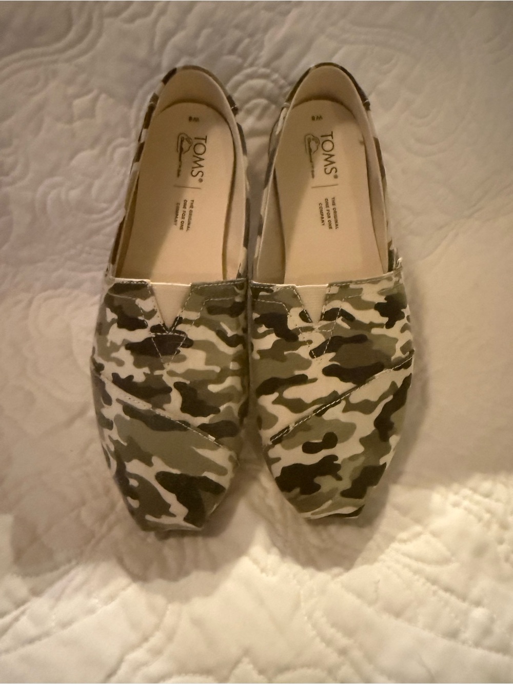 Toms Women’s Camo Slip-On Loafers in Olive and Cream